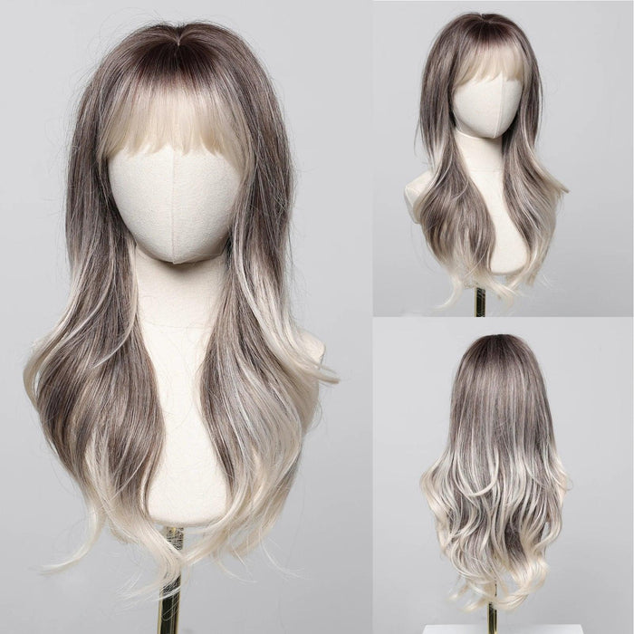 30-Inch Brown Wavy Synthetic Wig with Bangs - Perfect for Parties and Themed Events