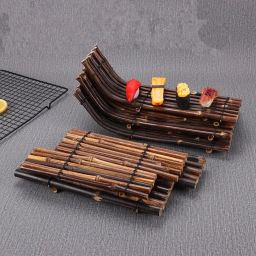 Bamboo Sushi Boat Set with Vintage Fence Plates for Japanese and Korean Dining