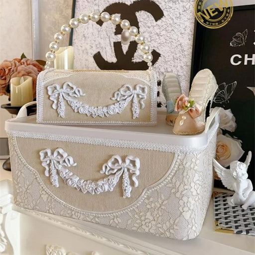 Elegant Leather Tissue Organizer with Stylish Bow - Chic Storage Solution for Home and Office