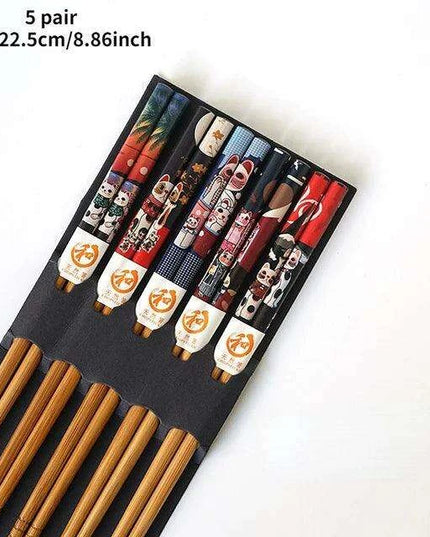 Chic Bamboo Chopstick Collection - 5 Pairs with Non-Slip Design