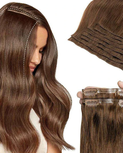 Invisible Seamless Clip-In Human Hair Extensions - 8 Piece Set, 100G/120G, 12-22 Inch Lengths