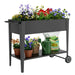 Elevated Garden Planter with Wheels and Storage: Galvanized Steel Raised Planter Box on Mobile Legs