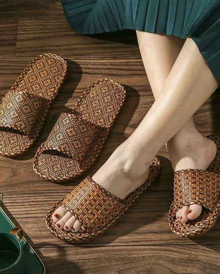 Unisex Comfortable Bamboo Woven Sandals - Non-Slip Rattan Grass Slippers for Spring and Summer