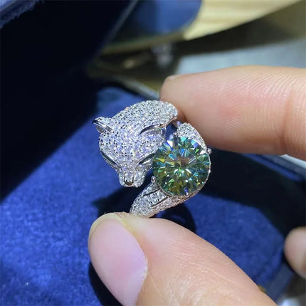 Exquisite 2ct Green Diamond Fox Ring For Women 2ct Moissanite PT950 Platinum | Moderate 2ct size, versatile for daily and dating exquisite-2ct-green-diamond-fox-ring-for-women-2ct-moissanite-pt950-platinum-moderate-2ct-size-versatile-for-daily-and-dating