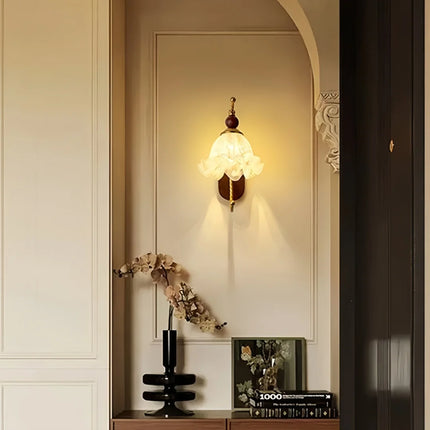 Vintage French Flower Wall Sconce — Frosted Glass Petal, E27
