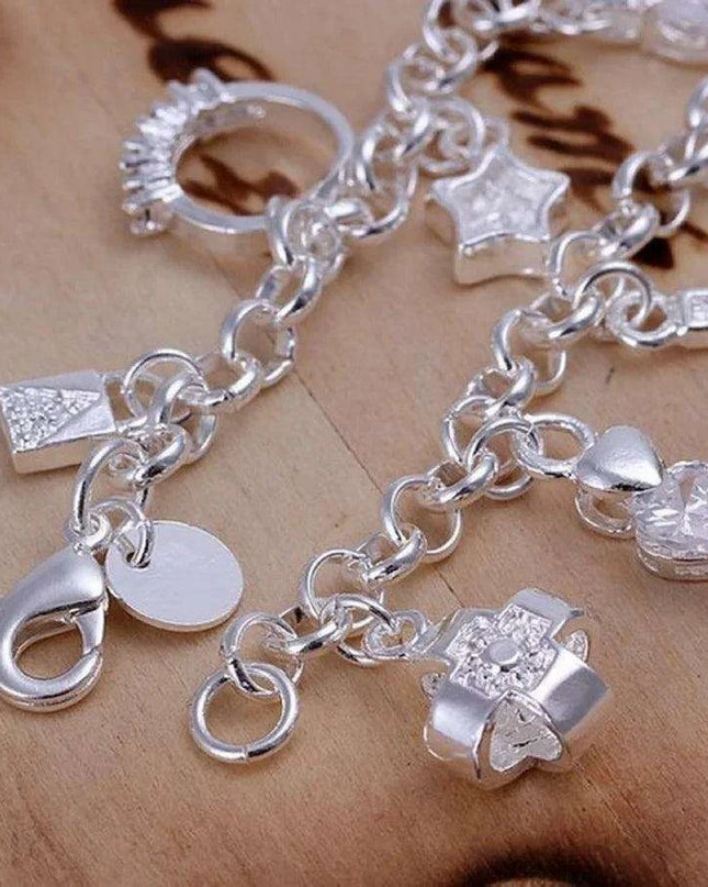 Elegant 925 Sterling Silver Heart Charm Bracelet - A Cherished Reminder of Love