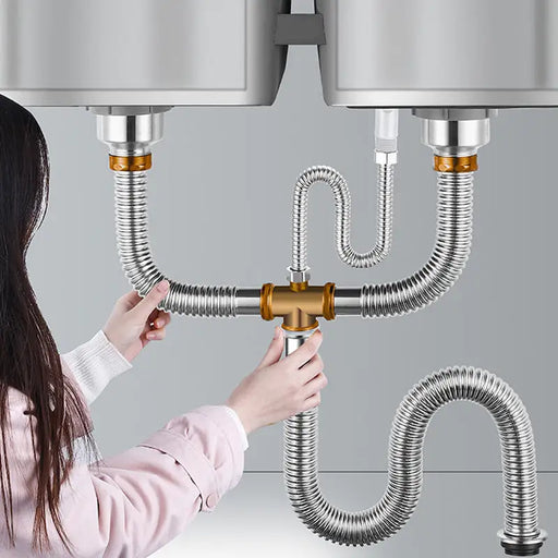 Stainless Steel Kitchen Sink Drain System with Odor-Blocking Technology and Customizable Installation