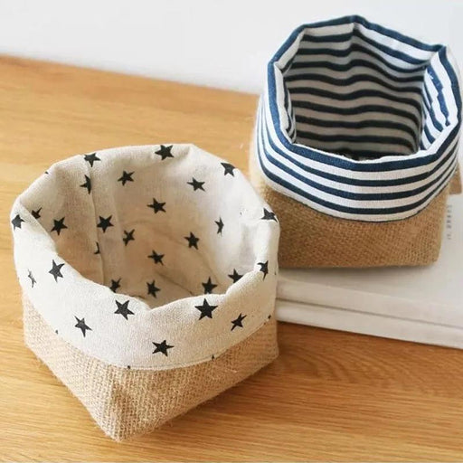 Versatile Foldable Jute and Cotton Storage Basket for Home and Travel
