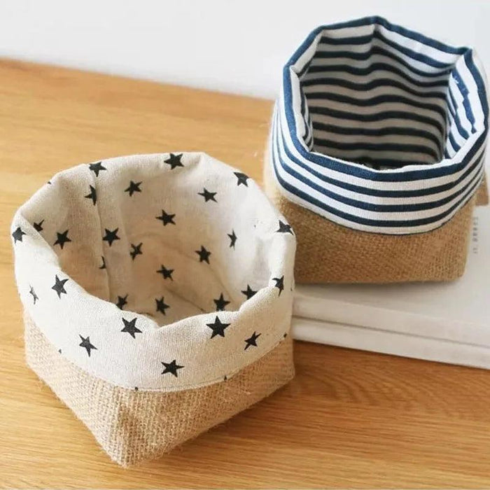 Versatile Foldable Jute and Cotton Storage Basket for Home and Travel