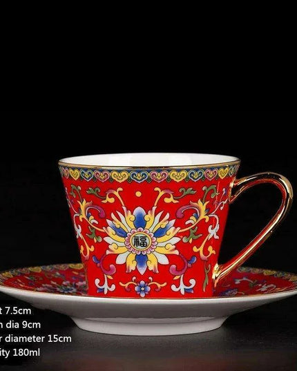 Imperial Elegance Enamel Porcelain Tea and Coffee Cup Set with Ornate Borders