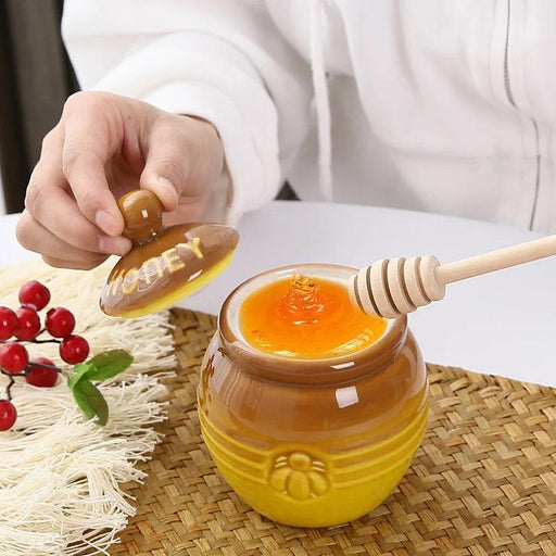 Charming Vintage Ceramic Honey Jars with Wooden Dipper - Stylish Kitchen Decor