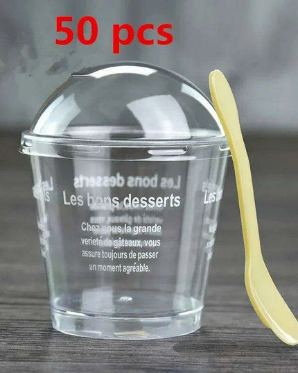 Elegant Clear Dessert Cup Collection with Lids and Scoops - Perfect for Ice Cream, Yogurt, and Mousse