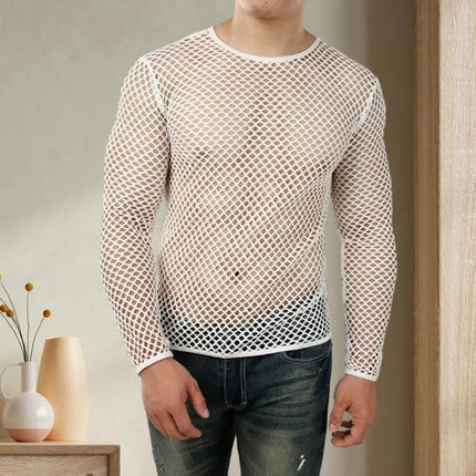 Men's Fishnet Open-Knit Tee — See-Through Short Sleeve, Loose Streetwear | Très Élite