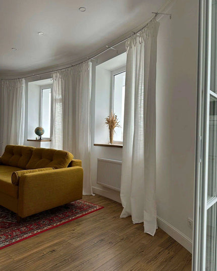 Elegant White Linen Tie-Top Curtains - Versatile Drapes for Stylish Home Décor