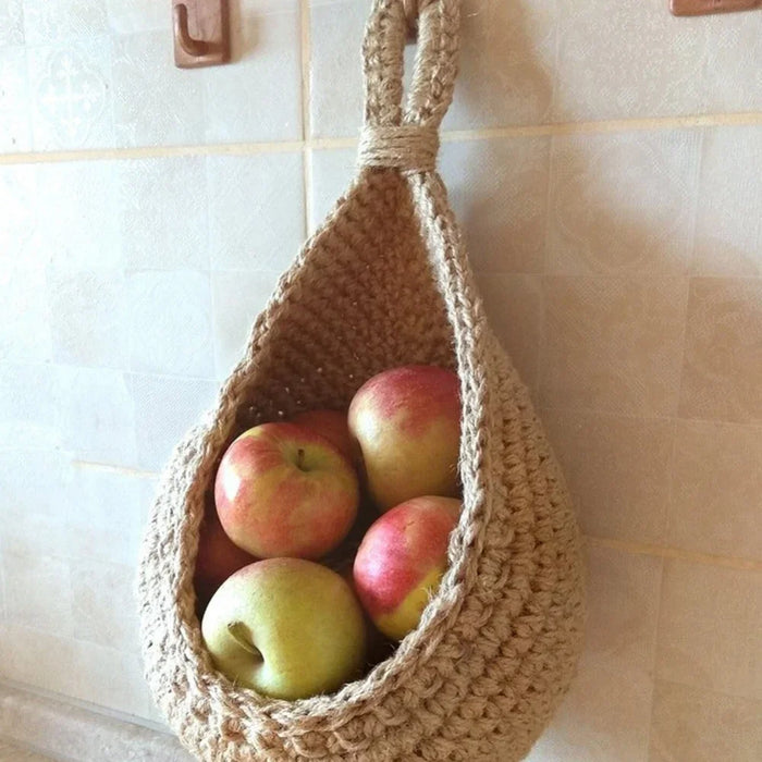 Jute Rope Boho Wall Basket for Stylish Produce Storage
