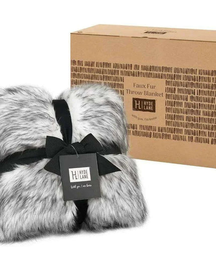 Grey Faux Fur Wolf Throw Blanket - Elegant Oversized Animal Print Plush Blanket