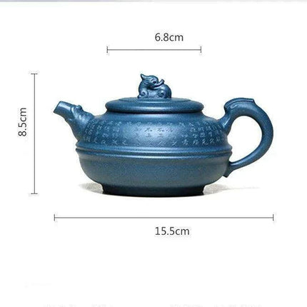 Artisan 340ml Yixing Teapot with Beautiful Blue Accents - Luxury Zisha Tea Set