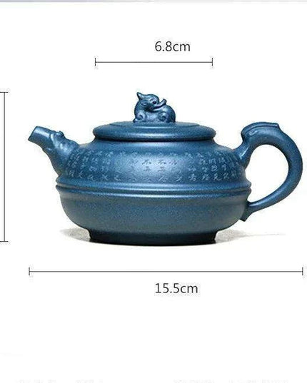 Artisan 340ml Yixing Teapot with Beautiful Blue Accents - Luxury Zisha Tea Set