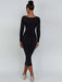 Elegant Long Sleeve Black Midi Dress with Ruched Detailing - The Ultimate Women’s Wardrobe Staple