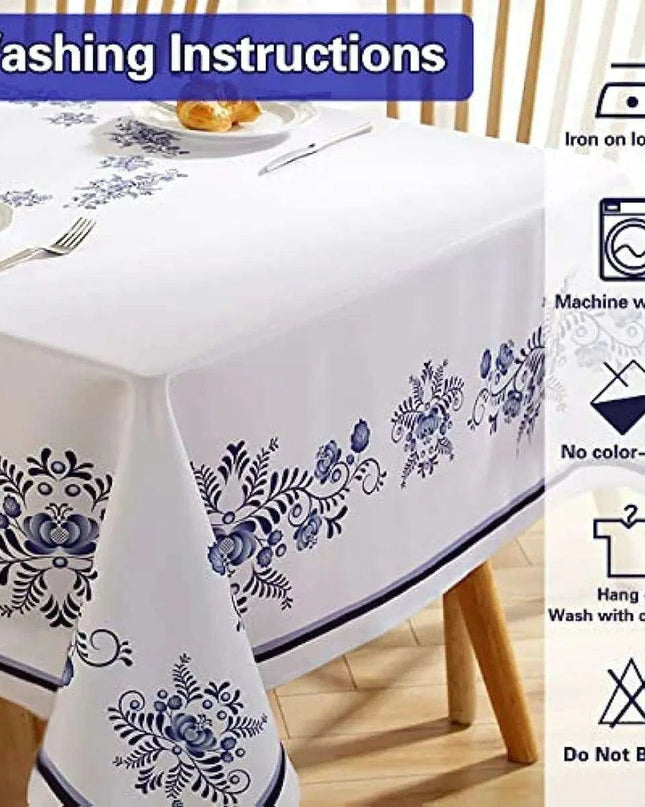 Elegant Spring-Inspired Blue and White Porcelain Rectangular Tablecloth for Memorable Celebrations