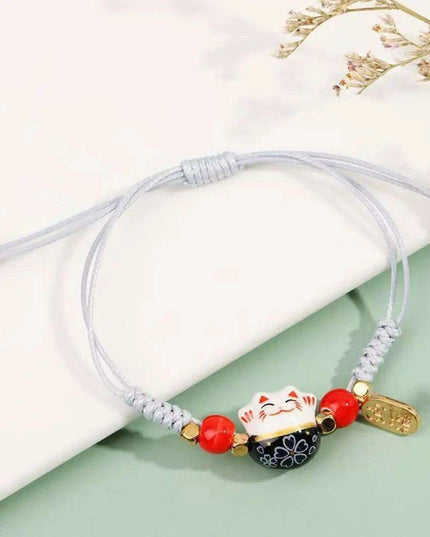 Vibrant Adjustable Lucky Cat Charm Bangles - Playful Rope Bracelets for Women and Girls, Ideal Gift for Prosperity