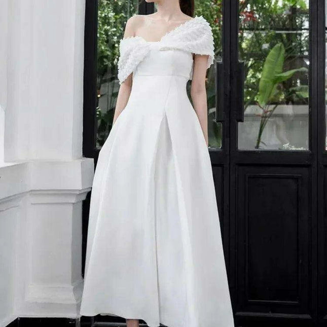 High Waist Pleated Evening Dress with Bowknot and Chic Patchwork Details for Women