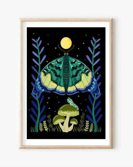 Enchanting Insect Canvas Art: Vibrant Moth and Golden Beetle Decor for a Playful Home