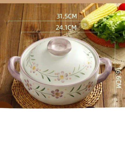 Elegant Japanese Taro Clay Casserole with Purple Floral Design for Gas Cooking: Experience Authentic High-Heat Culinary Traditions