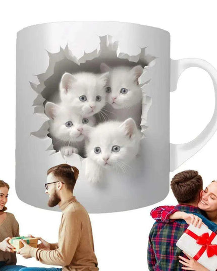 Charming 3D Cat Enthusiast's Ceramic Mug with Enchanting Feline Artwork and Peaceful Scenery