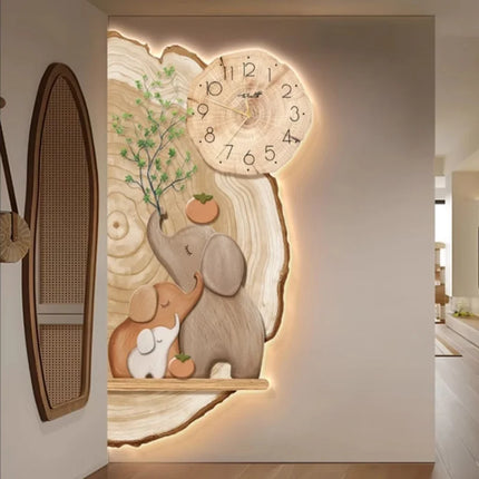 Elephant LED Wall Light with Clock | Cream Log-Style Sconce