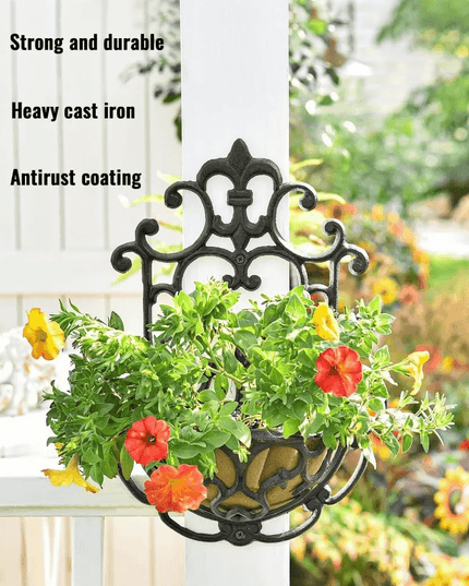 Antique-Style Brown Cast Iron Wall Planters - Set of 2