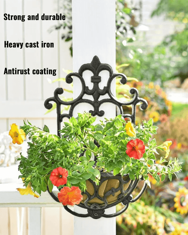 Antique-Style Brown Cast Iron Wall Planters - Set of 2