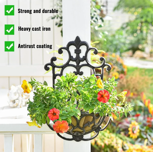 Rustic Brown Vintage Cast Iron Wall Planters - Set of 2