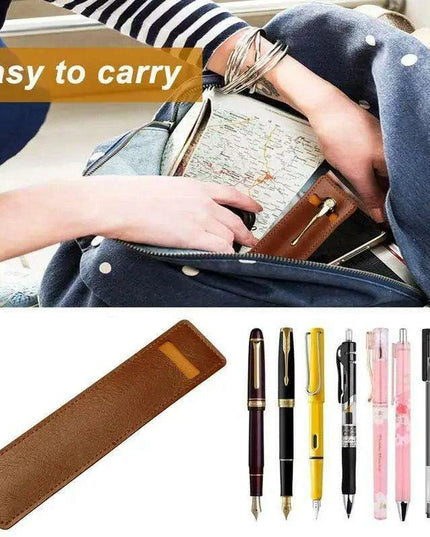 Elegant Leather Fountain and Stylus Pen Sleeve - Premium Protective Case