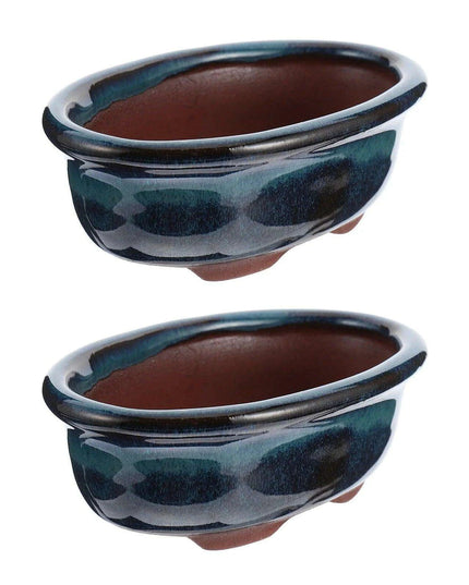 Set of 2 Elegant Blue Ceramic Planters for Indoor and Outdoor Decor, Perfect for Bonsai and Plant Showcases