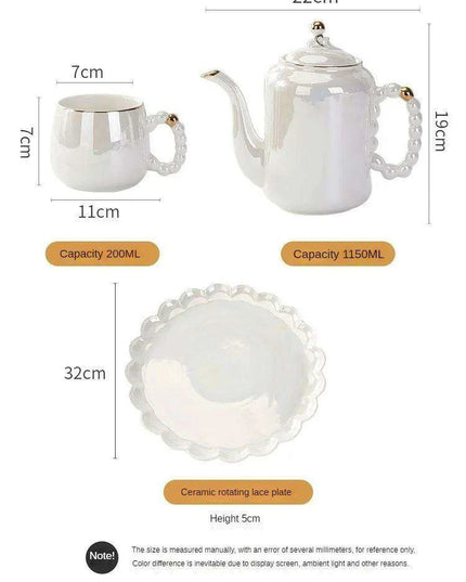 Sophisticated Pearl Ceramic Tea and Beverage Serving Collection with Coffee Pot and Cups