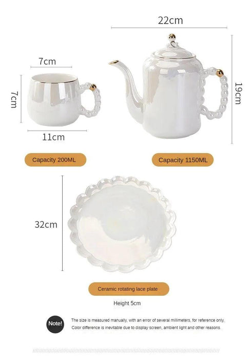 Sophisticated Pearl Ceramic Tea and Beverage Serving Collection with Coffee Pot and Cups