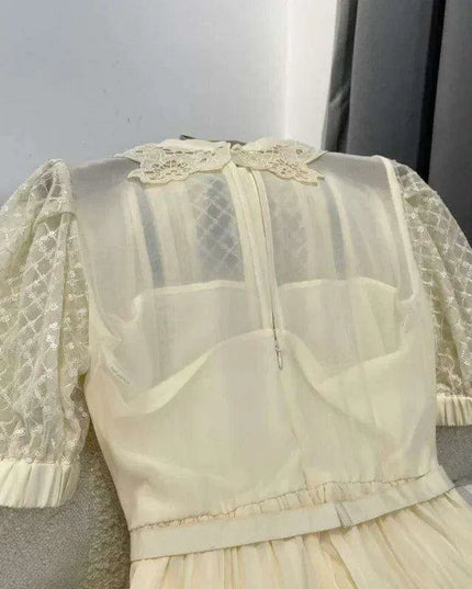 Chic Summer A-linen Sweetheart Lace Puff-sleeve Dress for Women