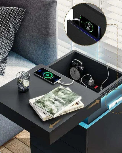 Modern Smart LED Nightstand with Customizable Ambiance and Integrated Charging Station