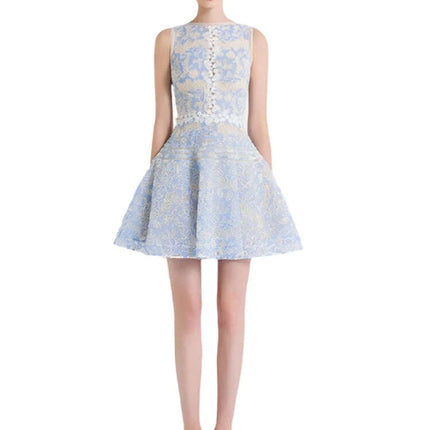 Sleeveless Lace Mini Dress with Hollow Out Embroidery for Women's Summer Events 2024