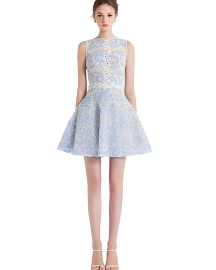 Sleeveless Lace Mini Dress with Hollow Out Embroidery for Women's Summer Events 2024