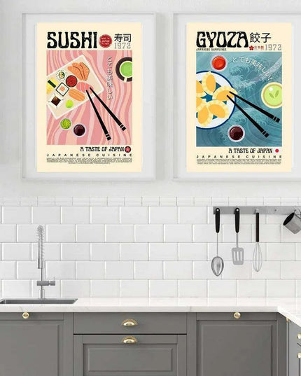 Asian Gourmet Canvas Art: Stunning Illustrations of Ramen, Sushi, and Dumplings for a Stylish Kitchen