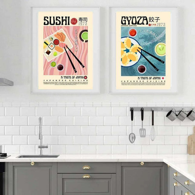 Asian Gourmet Canvas Art: Stunning Illustrations of Ramen, Sushi, and Dumplings for a Stylish Kitchen