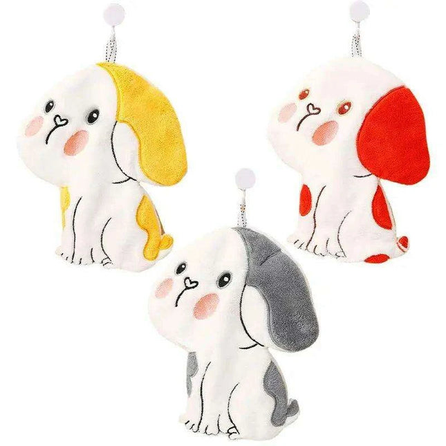 Adorable Dog-Shaped Coral Velvet Hand Towel with Convenient Hanging Loop - Perfect for Home Decor