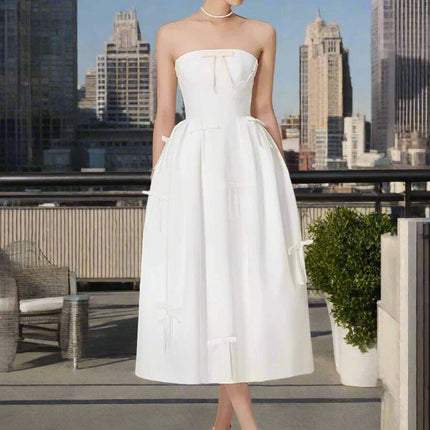 Bowknot Strapless Backless High Waist Summer Evening Dress for Women