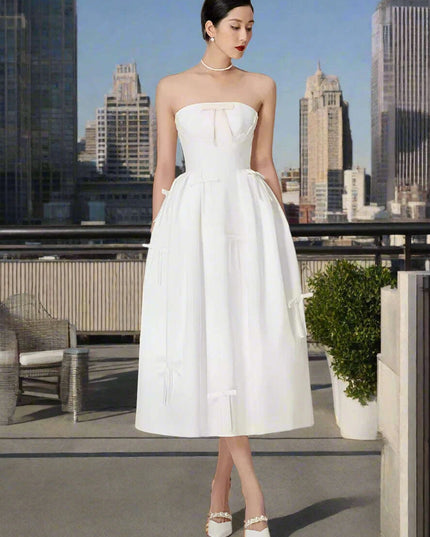 Bowknot Strapless Backless High Waist Summer Evening Dress for Women