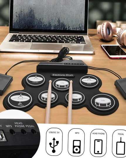 Portable Foldable Electronic Drum Set with Accessories for Practice Anywhere