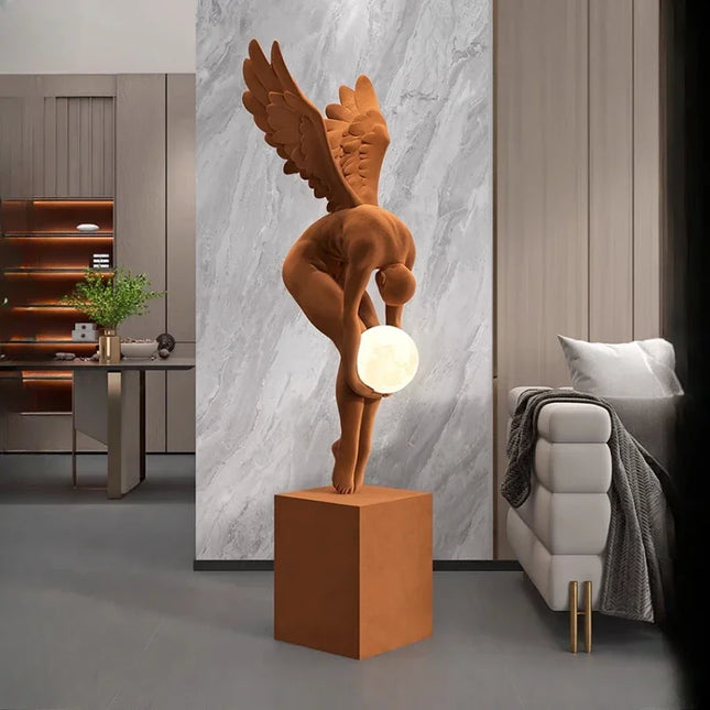 132 cm Angel Figure Floor Sculpture — Luxury Flocked Finish