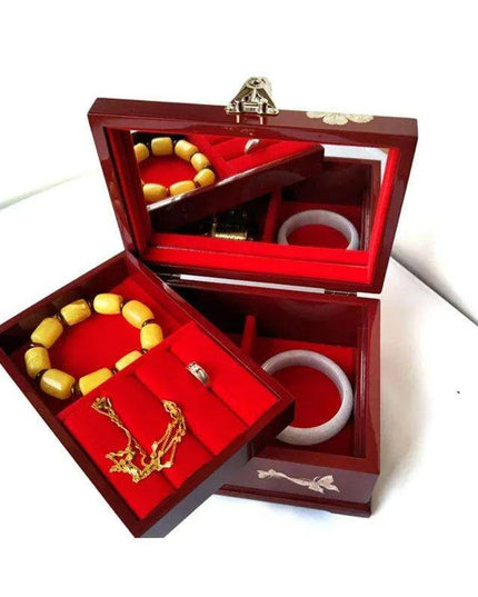 Charming Musical Jewelry Box with Pearl Inlays and Floral Elegance