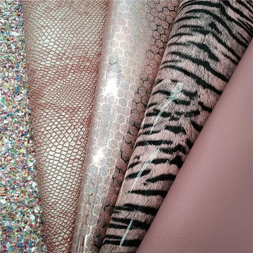 Pink Glitter Faux Leather Variety Pack - Tiger, Honeycomb, and Serpent Patterns for DIY Bow Making